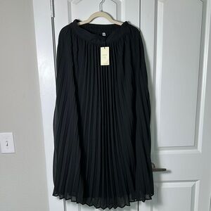 Ebossy Women's Flowy Pleated Chiffon Black Pull On High Waist Maxi Skirt- XS